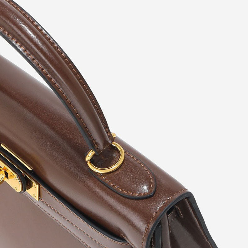 Women’s Vintage Glossy Split Leather Shoulder Strap Top Handle Bag In Gold Hardware
