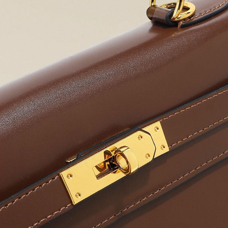 Women’s Vintage Glossy Split Leather Shoulder Strap Top Handle Bag In Gold Hardware