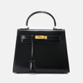 Women’s Vintage Glossy Split Leather Shoulder Strap Top Handle Bag In Gold Hardware