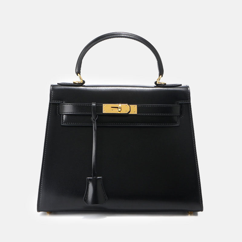 Women’s Vintage Glossy Split Leather Shoulder Strap Top Handle Bag In Gold Hardware