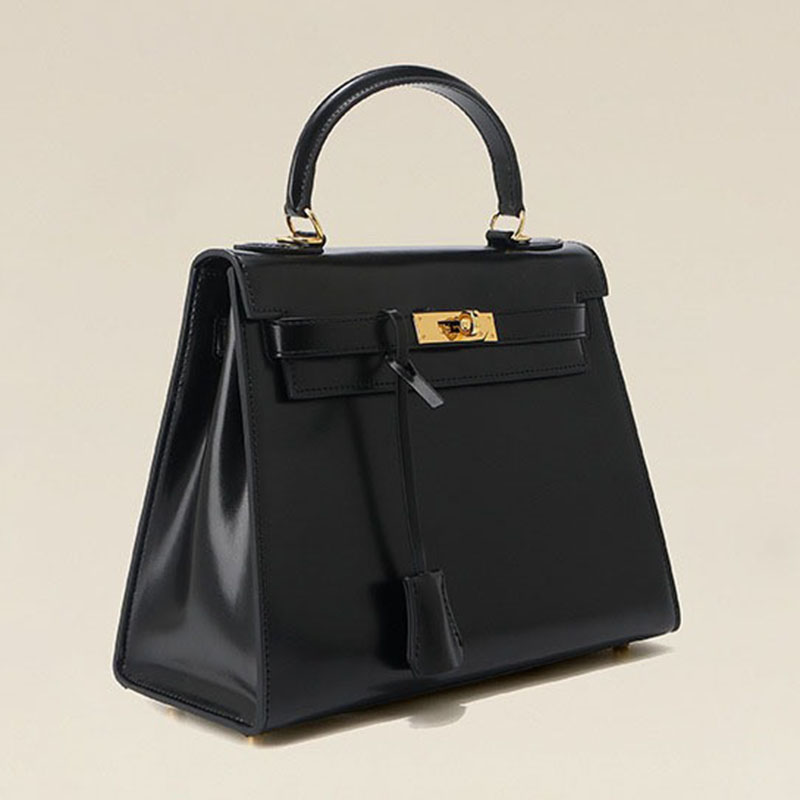 Women’s Vintage Glossy Split Leather Shoulder Strap Top Handle Bag In Gold Hardware