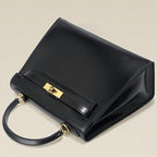 Women’s Vintage Glossy Split Leather Shoulder Strap Top Handle Bag In Gold Hardware
