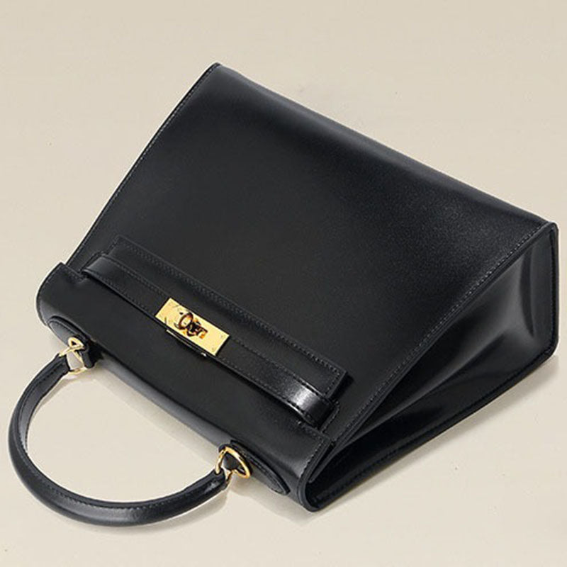 Women’s Vintage Glossy Split Leather Shoulder Strap Top Handle Bag In Gold Hardware