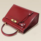 Women’s Vintage Glossy Split Leather Shoulder Strap Top Handle Bag In Gold Hardware