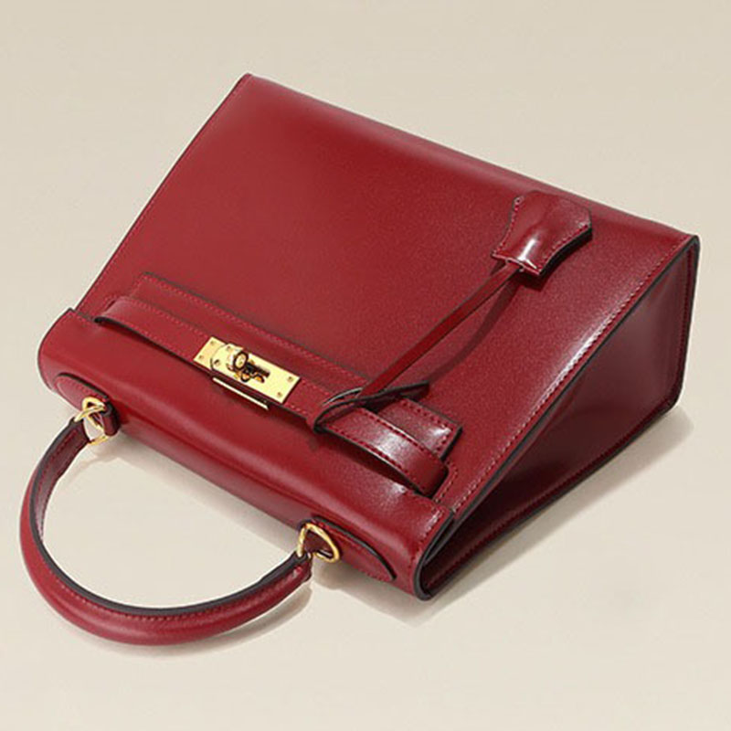 Women’s Vintage Glossy Split Leather Shoulder Strap Top Handle Bag In Gold Hardware