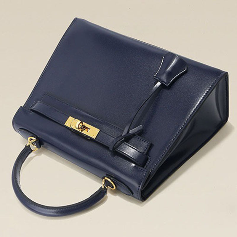 Women’s Vintage Glossy Split Leather Shoulder Strap Top Handle Bag In Gold Hardware