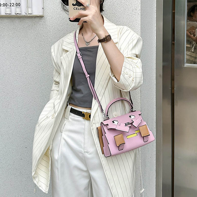 Women’s Epsom Mosaic Pixel Doll Top Handle Bag In Silver Hardware