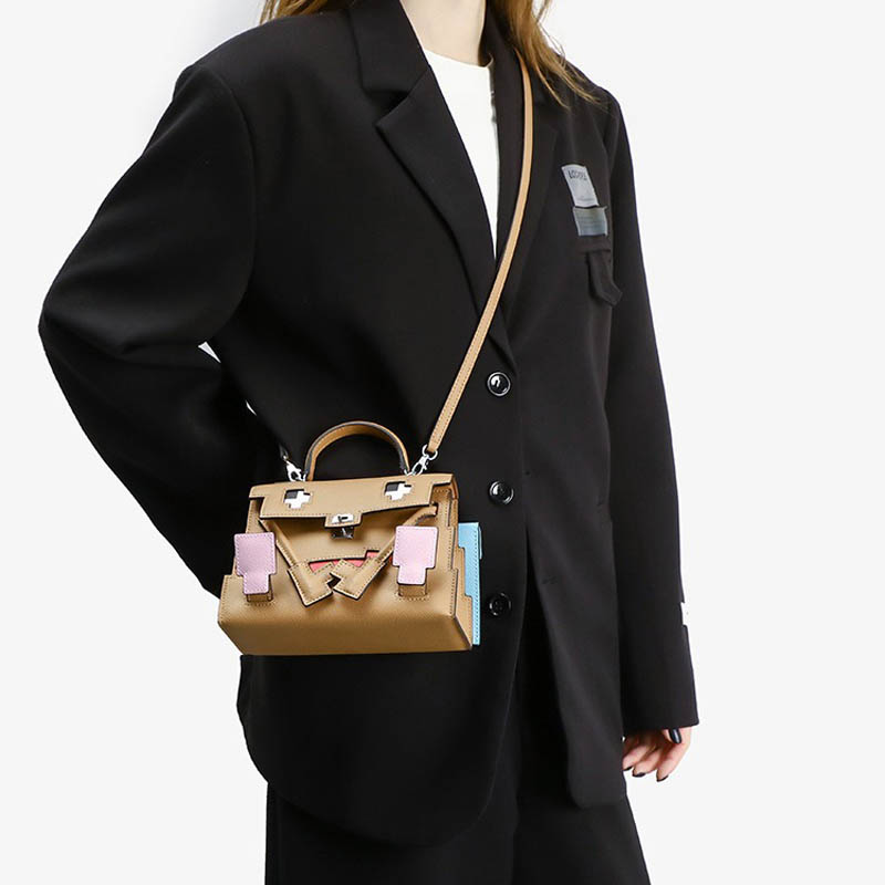 Women’s Epsom Mosaic Pixel Doll Top Handle Bag In Silver Hardware