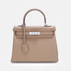 Women’s Full Grain Leather Top Handle Bag in Silver Hardware