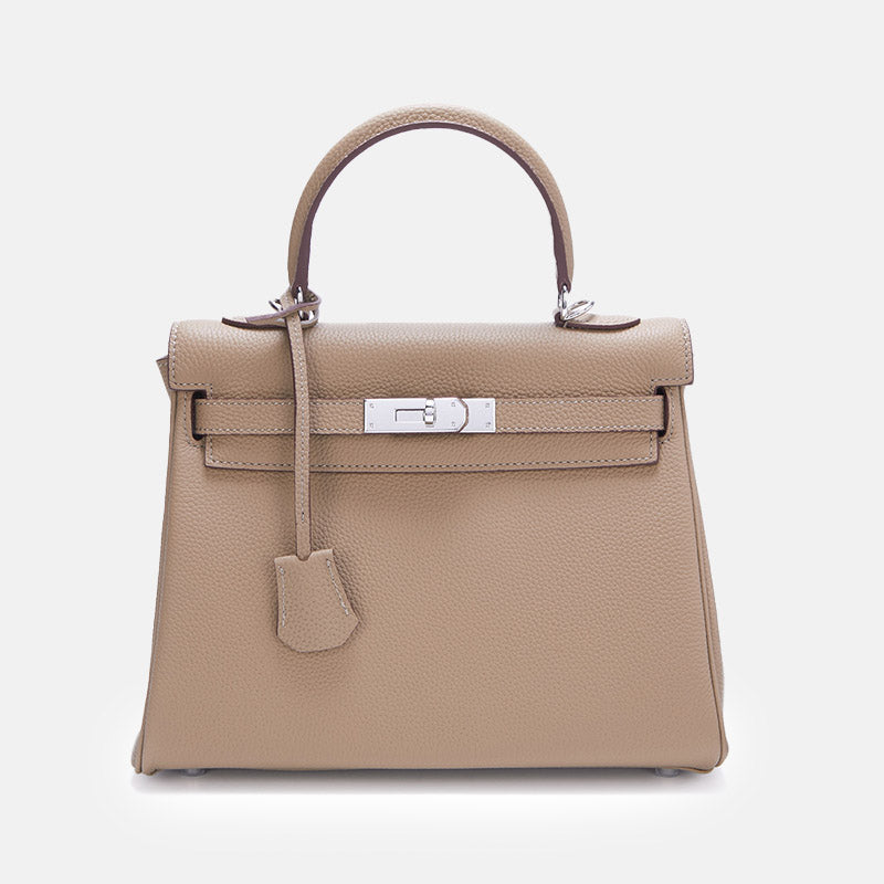 Women’s Full Grain Leather Top Handle Bag in Silver Hardware