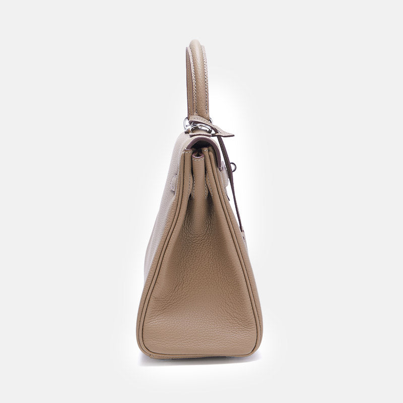 Women’s Full Grain Leather Top Handle Bag in Silver Hardware