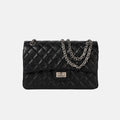 Women’s Quilted Leather Flap Lock Clasp Crossbody Shoulder Chain Bags In Black