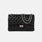 Women’s Quilted Leather Flap Lock Clasp Crossbody Shoulder Chain Bags In Black