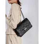 Women’s Quilted Leather Flap Lock Clasp Crossbody Shoulder Chain Bags In Black
