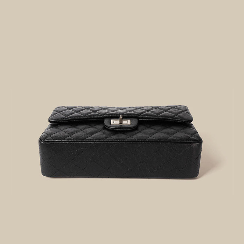 Women’s Quilted Leather Flap Lock Clasp Crossbody Shoulder Chain Bags In Black