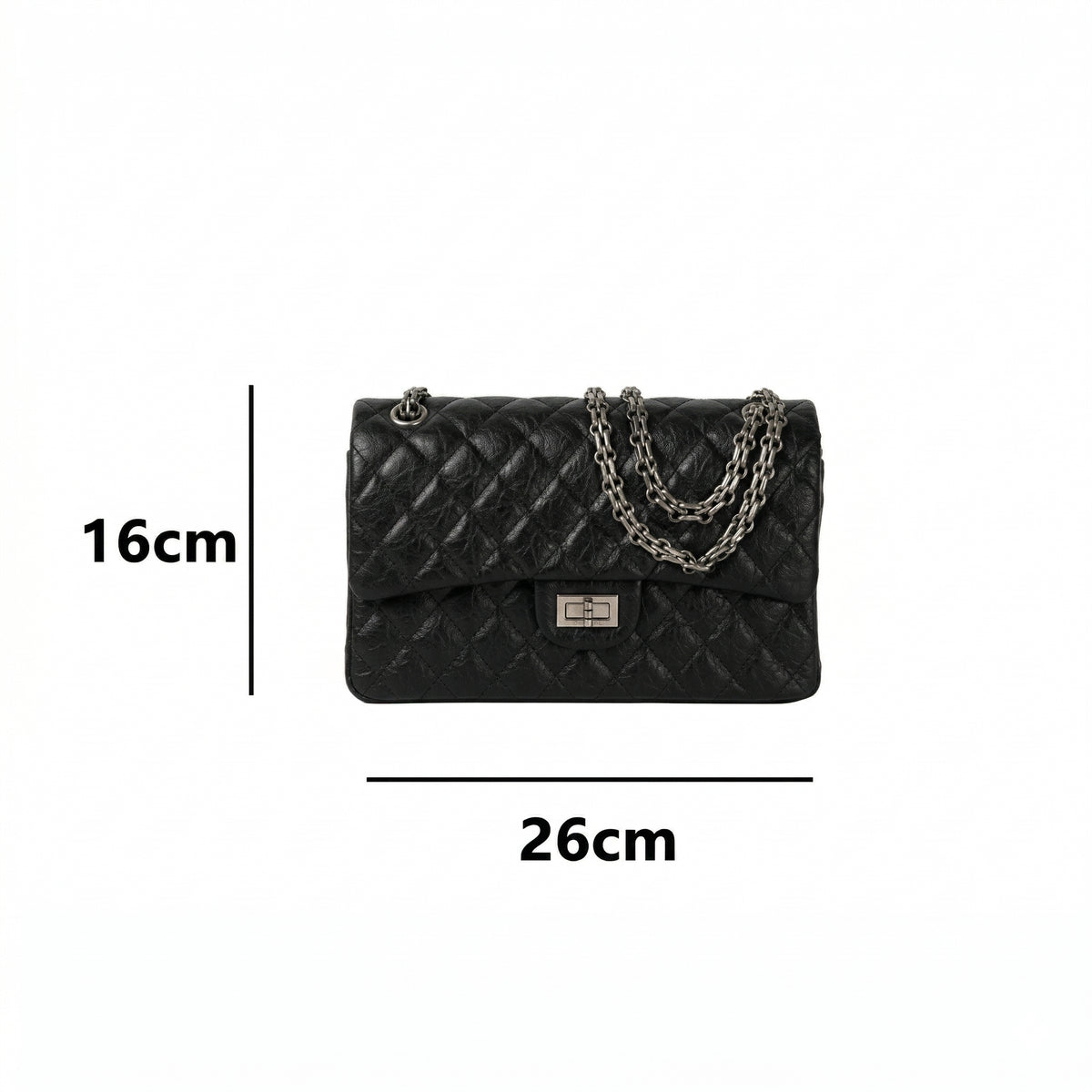 Women’s Quilted Leather Flap Lock Clasp Crossbody Shoulder Chain Bags In Black