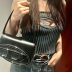 Women’s Letter D Genuine Leather Baguette Shoulder Bags