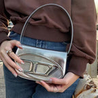 Women’s Letter D Genuine Leather Baguette Shoulder Bags