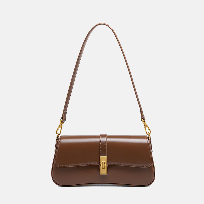Women’s Genuine Leather Lock Buckle Crossbody Shoulder Baguette Bag In Vintage