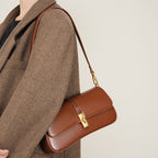 Women’s Genuine Leather Lock Buckle Crossbody Shoulder Baguette Bag In Vintage