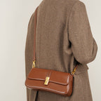 Women’s Genuine Leather Lock Buckle Crossbody Shoulder Baguette Bag In Vintage