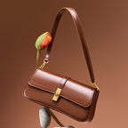 Women’s Genuine Leather Lock Buckle Crossbody Shoulder Baguette Bag In Vintage