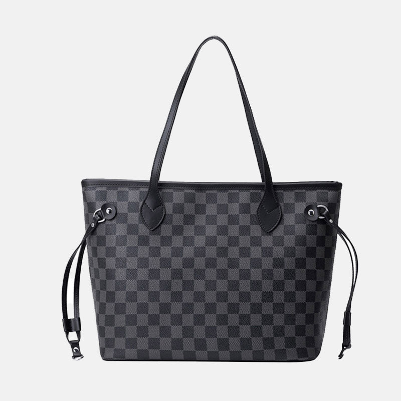 Women’s Black Checkerboard Large Tote Bags with Purse