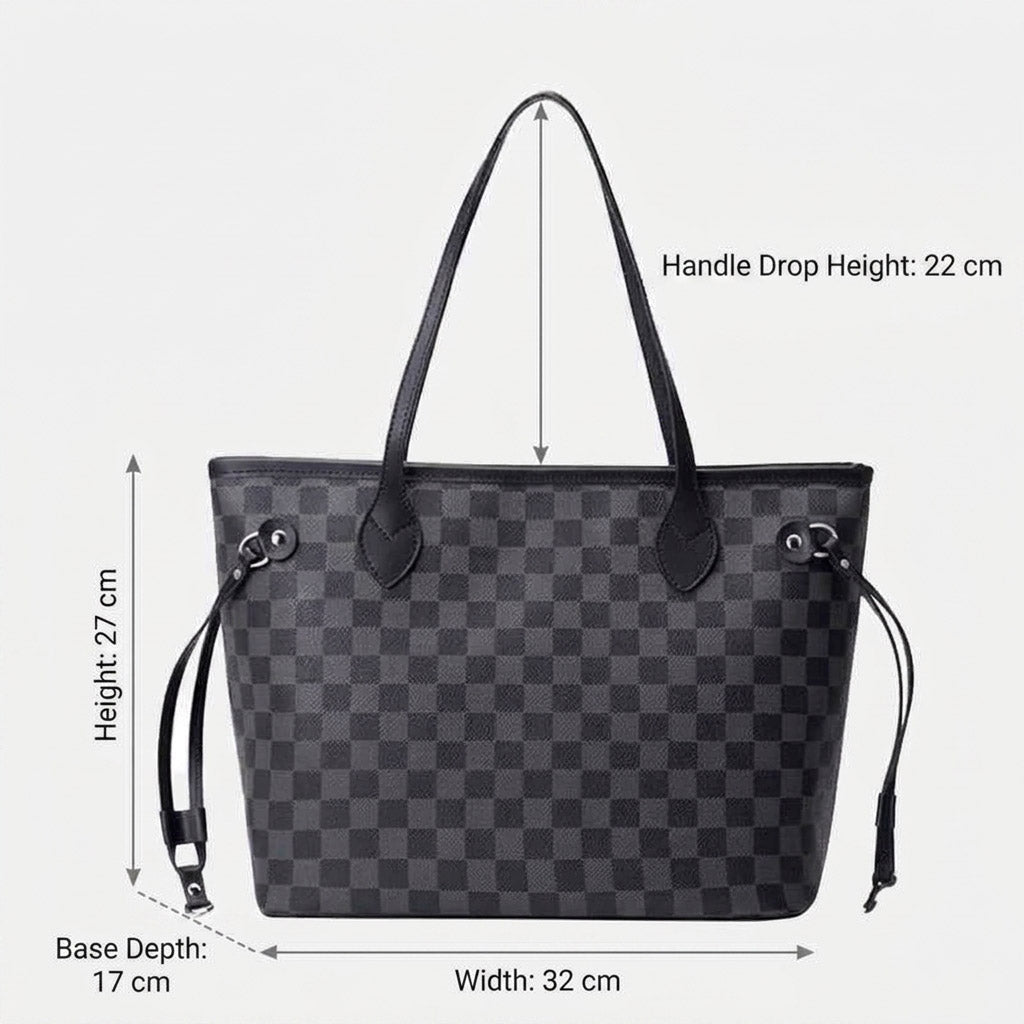 Women’s Black Checkerboard Large Tote Bags with Purse