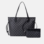 Women’s Black Checkerboard Large Tote Bags with Purse