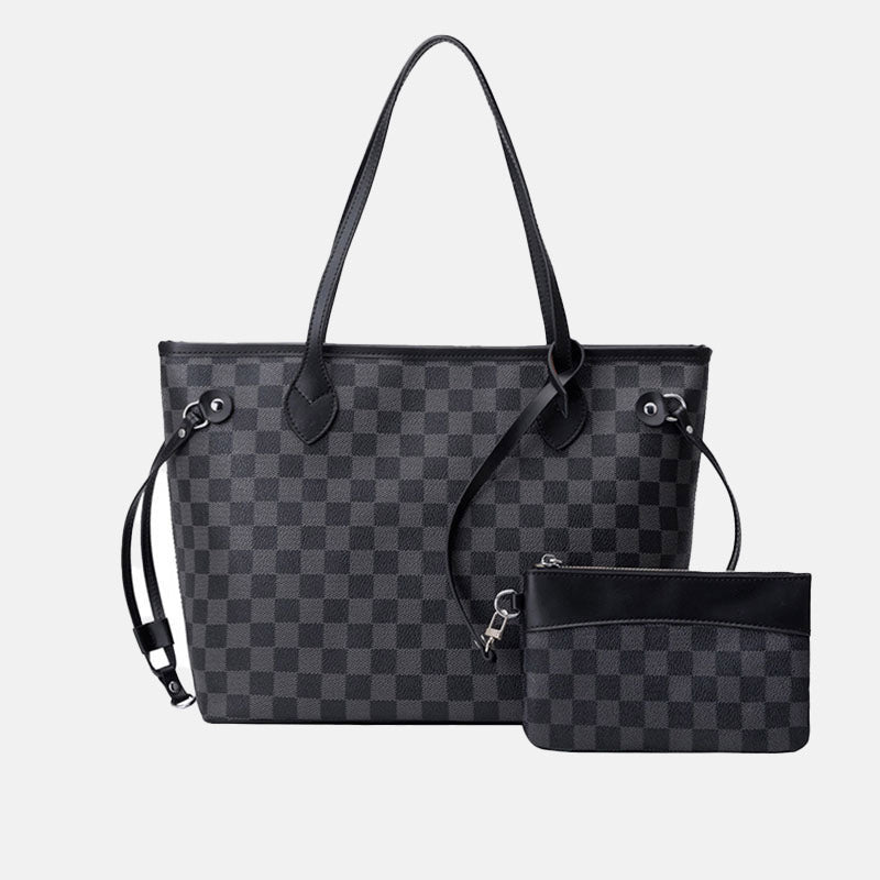 Women’s Black Checkerboard Large Tote Bags with Purse