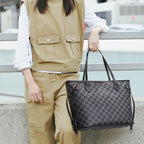 Women’s Black Checkerboard Large Tote Bags with Purse