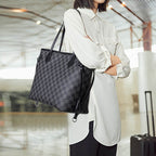 Women’s Black Checkerboard Large Tote Bags with Purse