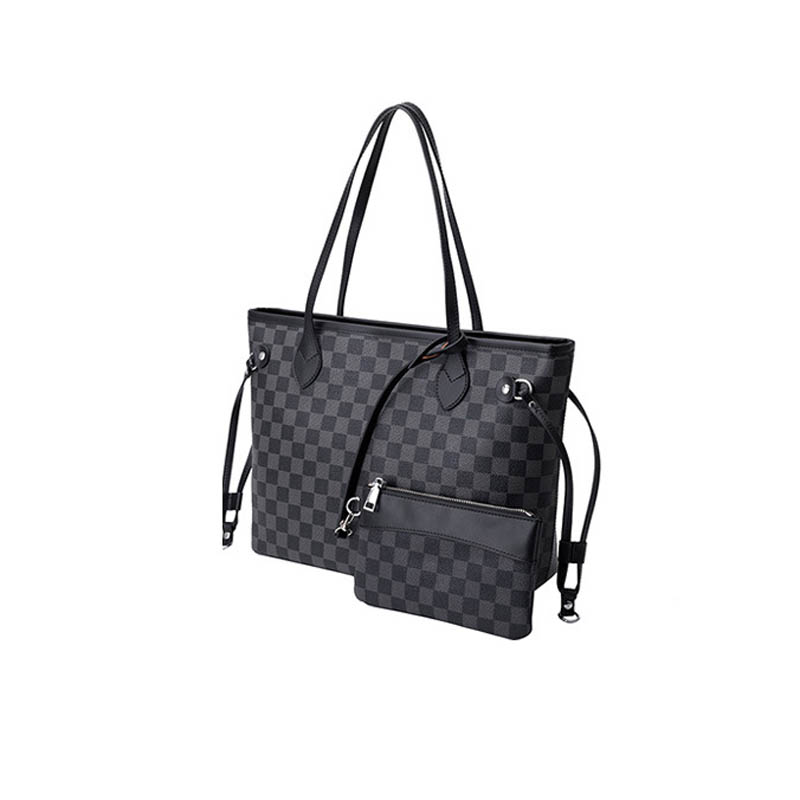 Women’s Black Checkerboard Large Tote Bags with Purse