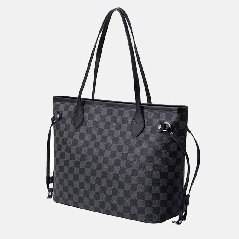 Women’s Black Checkerboard Large Tote Bags with Purse