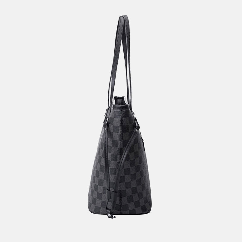 Women’s Black Checkerboard Large Tote Bags with Purse