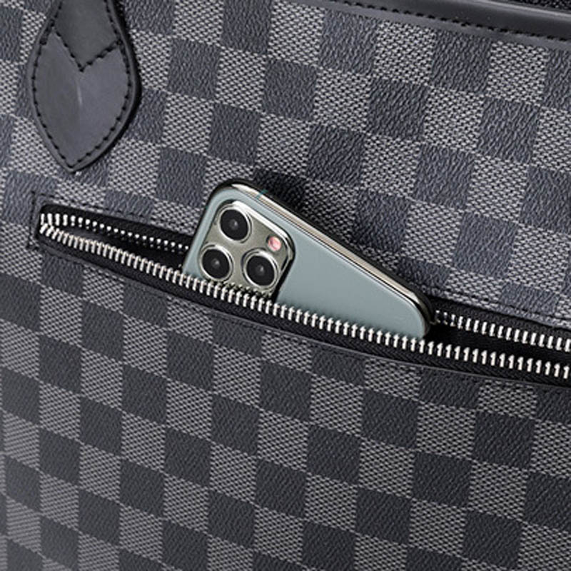 Women’s Black Checkerboard Large Tote Bags with Purse