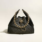 Women’s Quilted Canvas Chain Hobo Bag In Gold Hardware
