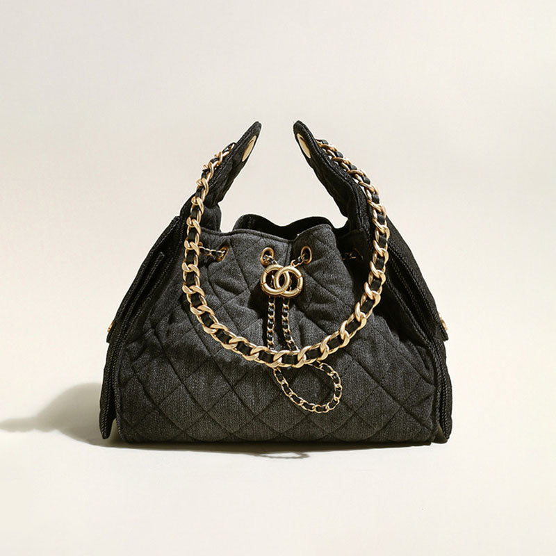 Women’s Quilted Canvas Chain Hobo Bag In Gold Hardware