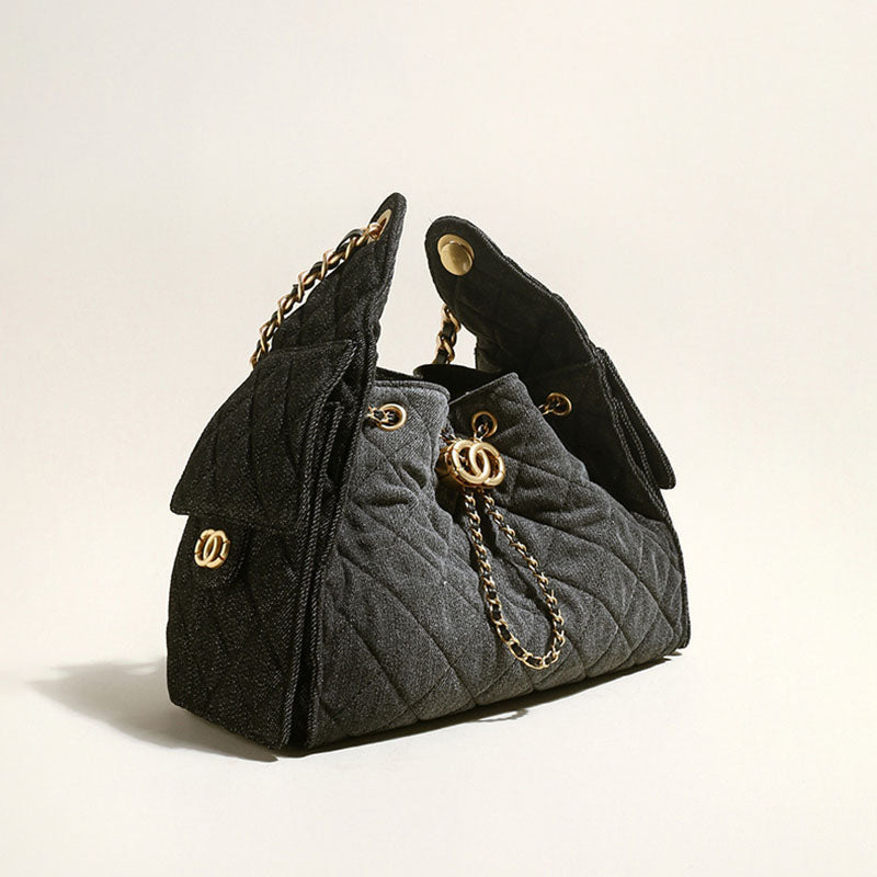 Women’s Quilted Canvas Chain Hobo Bag In Gold Hardware
