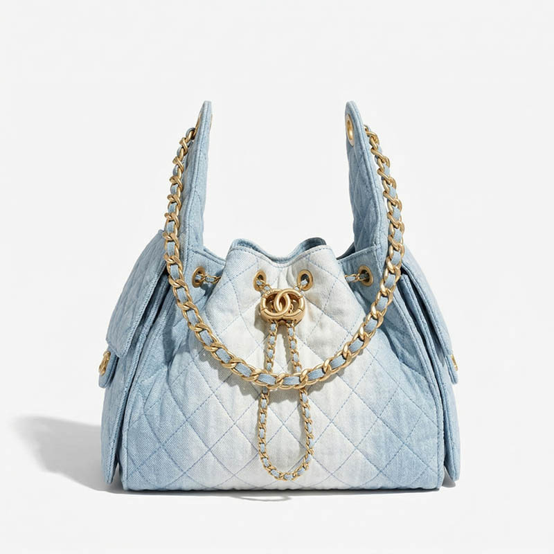 Women’s Quilted Canvas Chain Hobo Bag In Gold Hardware