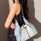 Women’s Quilted Canvas Chain Hobo Bag In Gold Hardware