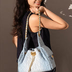 Women’s Quilted Canvas Chain Hobo Bag In Gold Hardware