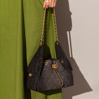 Women’s Quilted Canvas Chain Hobo Bag In Gold Hardware
