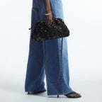Women’s Minimalist Woven Pleated Cloud Shaped Crossbody Clutch Bag