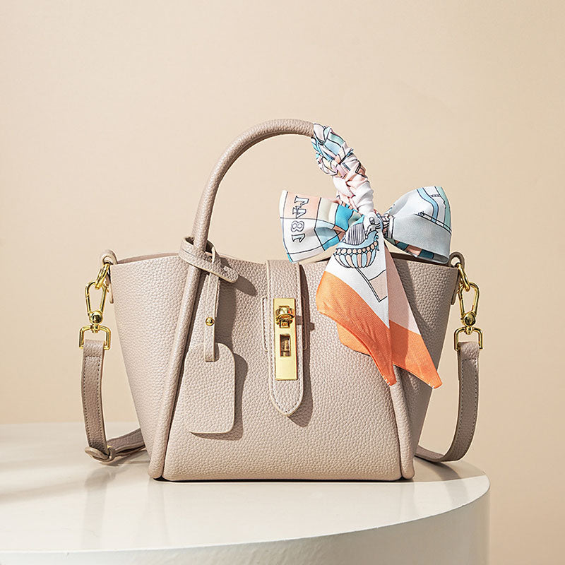 Women’s Minimalist Genuine Leather Lock Crossbody Tote Bag