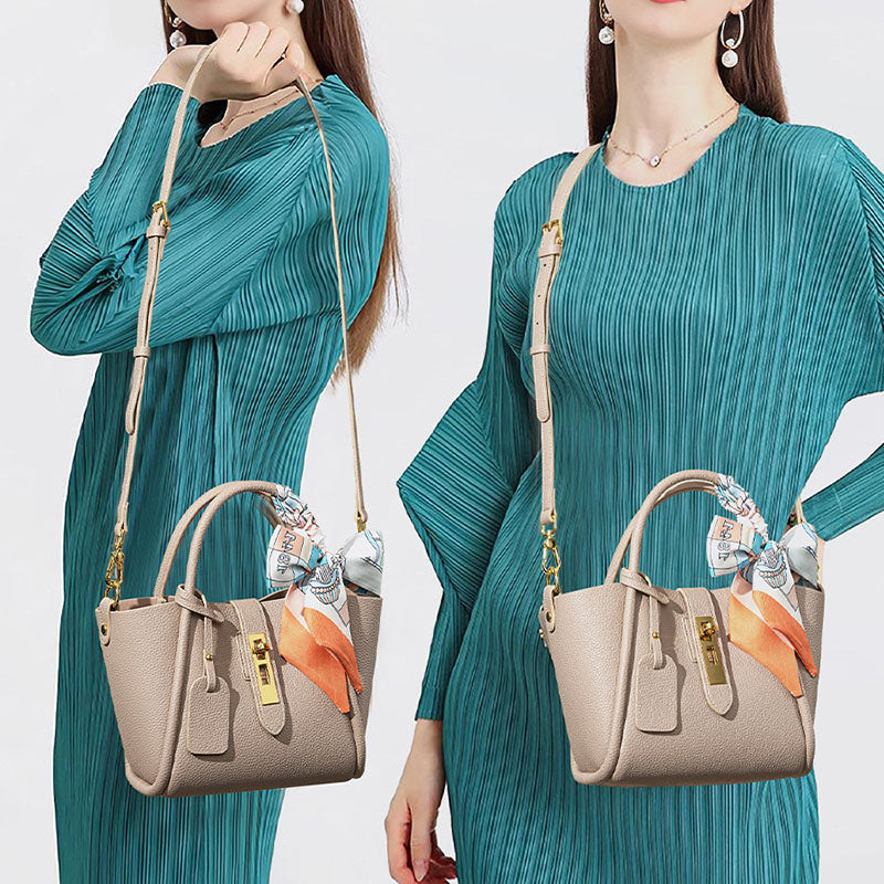 Women’s Minimalist Genuine Leather Lock Crossbody Tote Bag