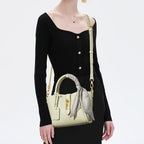 Women’s Minimalist Genuine Leather Lock Crossbody Tote Bag