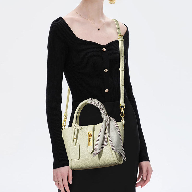 Women’s Minimalist Genuine Leather Lock Crossbody Tote Bag