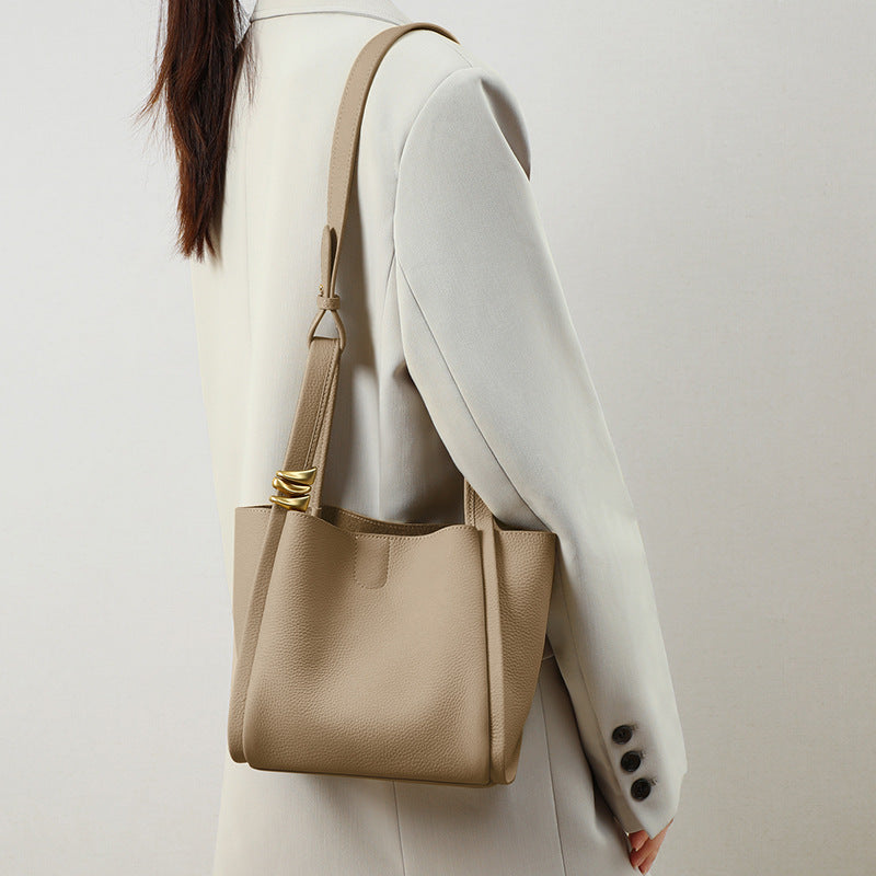 Women’s Genuine Leather Shoulder Bucket Handbag