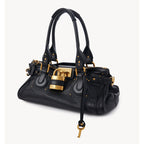 Women’s Vegan Leather Studs Boston Handbag with Large Lock